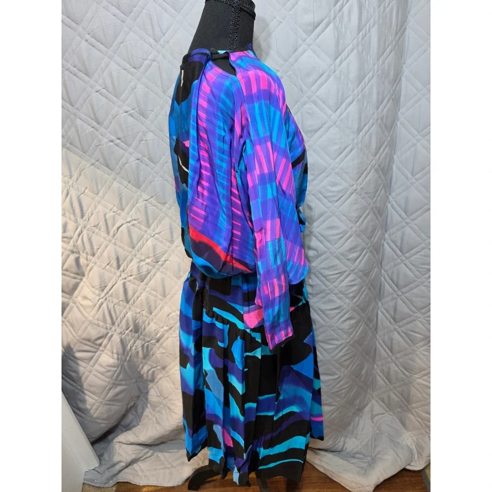 Vtg 80s Babacho for Nicole Hand Painted Silk Dress & Matching Scarf Set Art